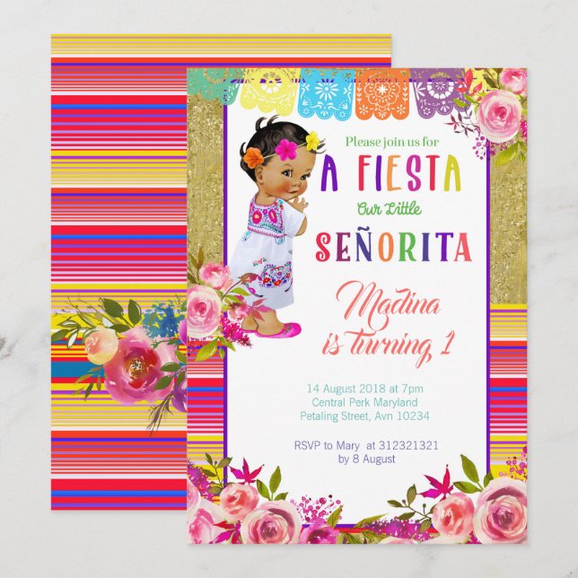 Invitations Fiesta Mexicaine pour le premier anniv (Devant / Derrière)