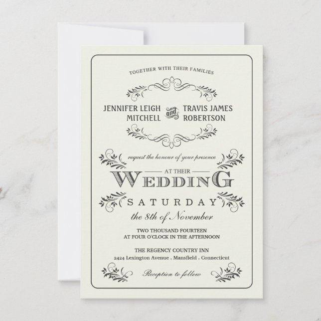 Invitations fleuries vintages de mariage de (Devant)
