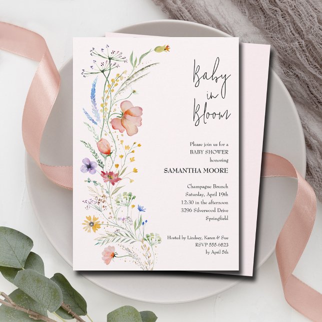 Invitations fleurs sauvages Baby Girl Douche (Baby in Bloom Wildflowers Baby Girl Pink Shower Invitations)