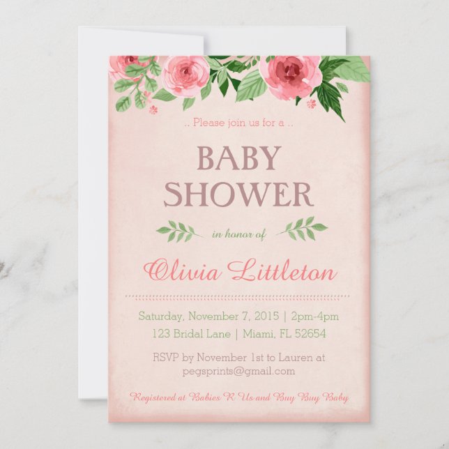 Invitations Floral Baby Douche - Douche Florale (Devant)