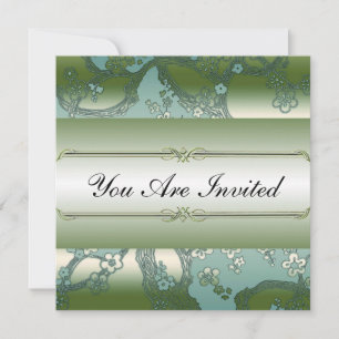 Invitations Floral Green et Silver Party