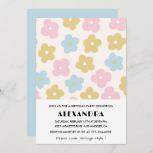 Invitations florales 37e anniversaire Retro Blue P