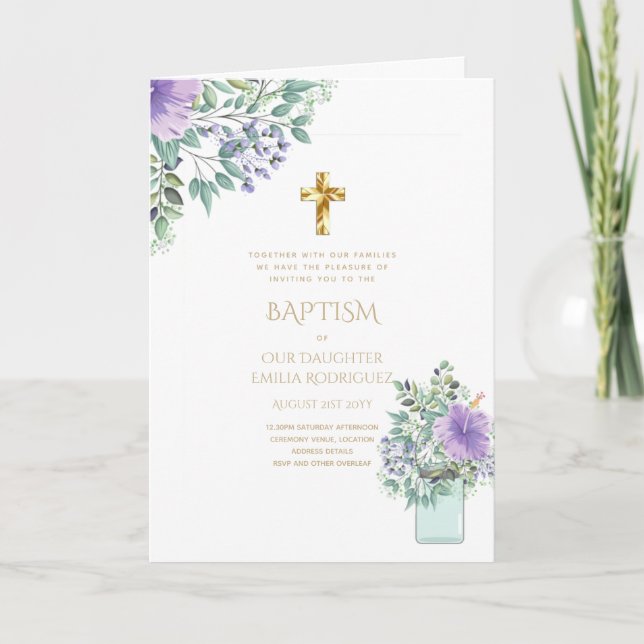 Invitations florales BAPTISM de 4 pg - Programme (Devant)