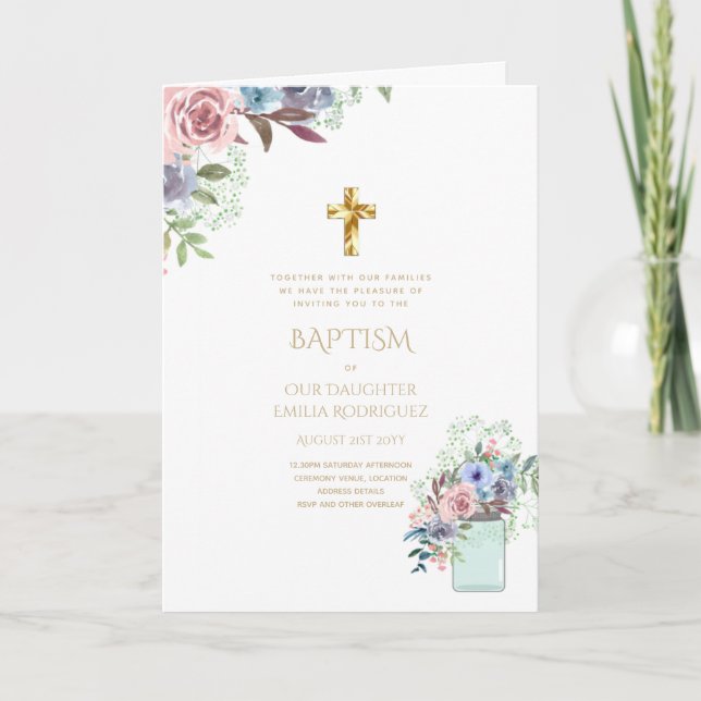Invitations florales BAPTISM de 4 pg - Programme (Devant)