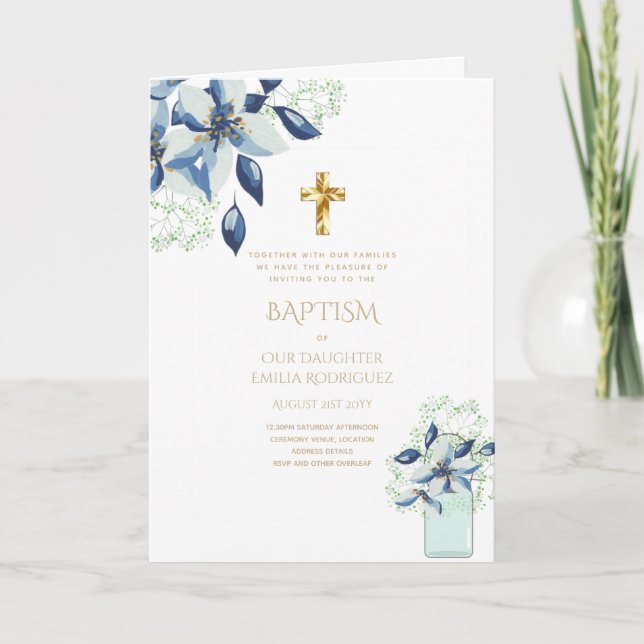 Invitations florales BAPTISM de 4 pg - Programme (Devant)
