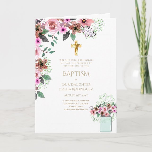 Invitations florales BAPTISM de 4 pg - Programme (Devant)