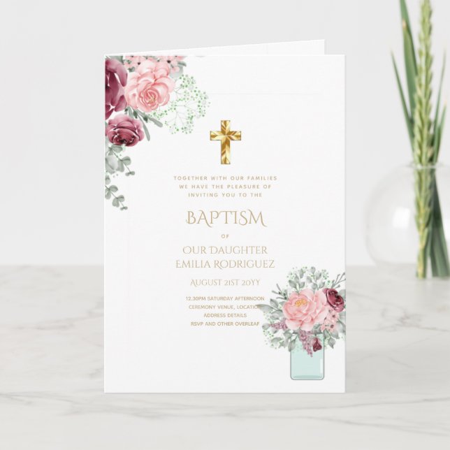 Invitations florales BAPTISM de 4 pg - Programme (Devant)