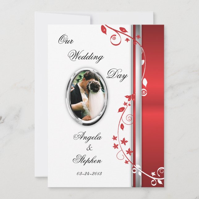 Invitations florales blanches et rouges de photo (Devant)