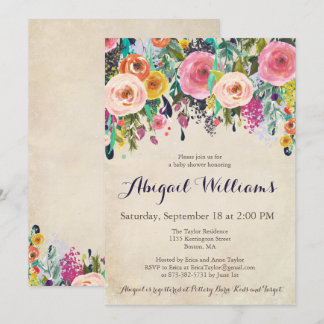 Invitations florales colorées de douche bébé, Vint