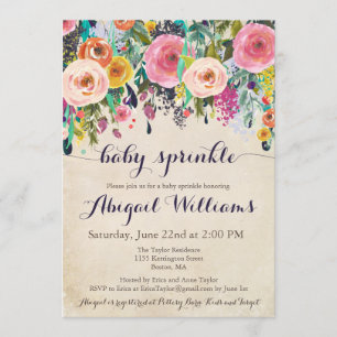 Invitations florales colorées pour bébé saupoudré,