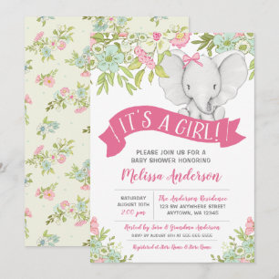 Invitations florales de baby shower d'éléphant de