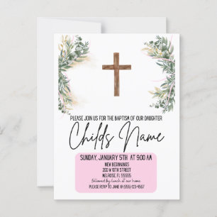 Invitations florales de baptême Boho