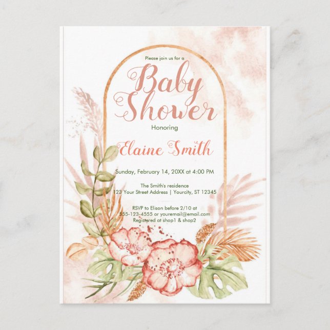 Invitations florales de douches pour bébé pour sa  (Devant)