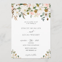 Invitations florales de Magnolia et de Coton