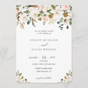 Invitations florales de Magnolia et de Coton