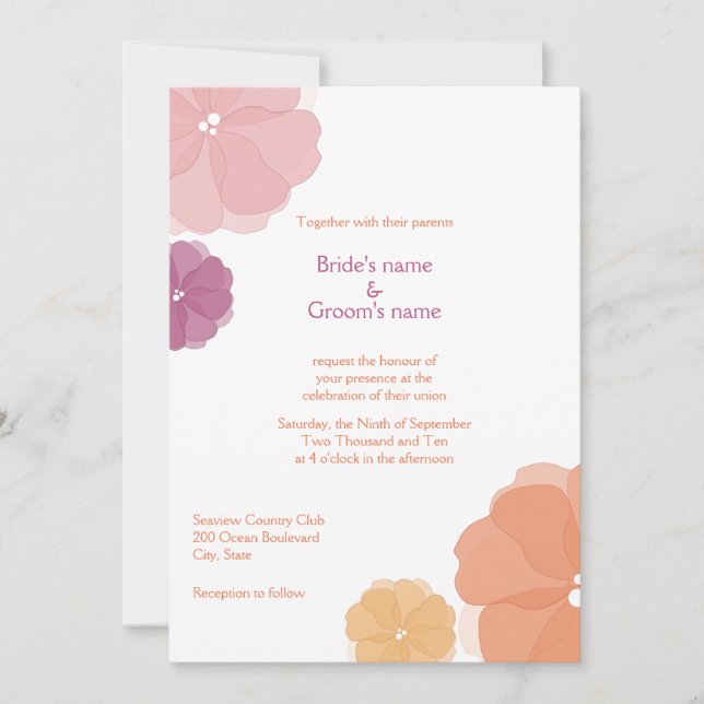 Invitations florales de mariage d'aquarelle (Devant)