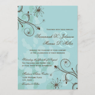 Invitations florales de mariage de brun bleu