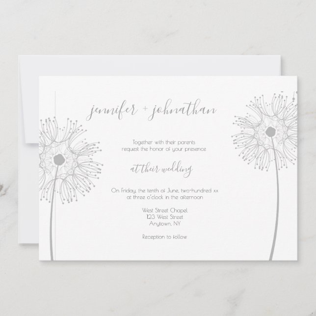 Invitations florales de mariage de pissenlit (Devant)