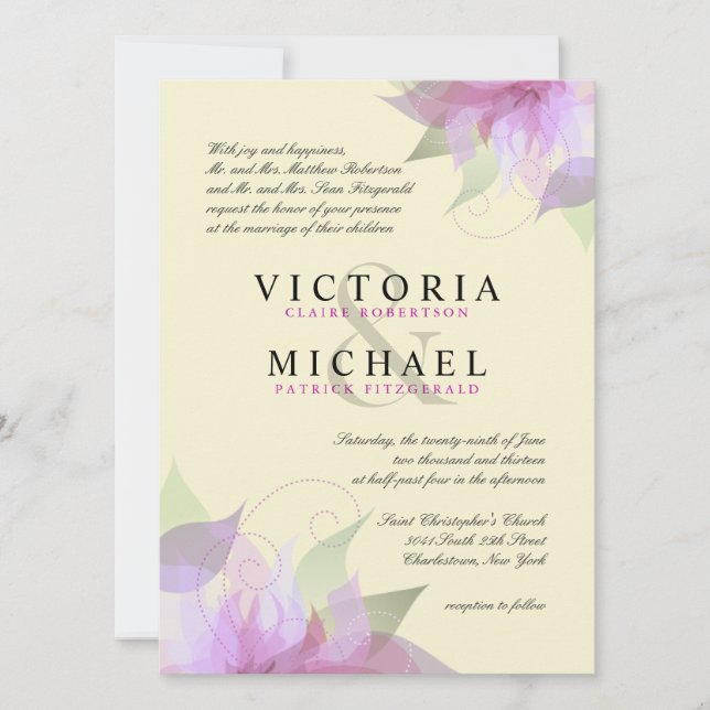 Invitations florales enes ivoire de mariage de (Devant)