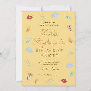 Invitations florales joyeuses 50e anniversaire