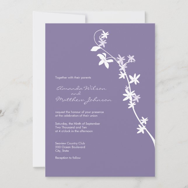 Invitations florales lilas de mariage (Devant)