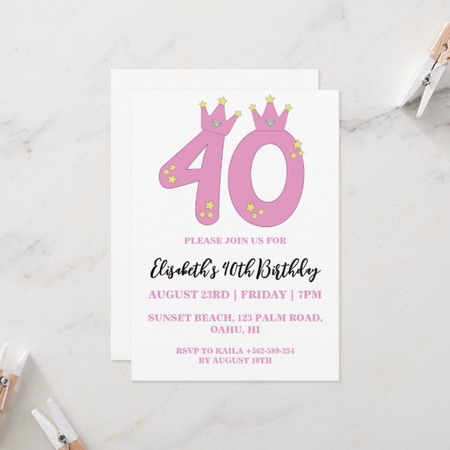 invitations florales modernes à 40e anniversaire (Devant/Arrière en situation)