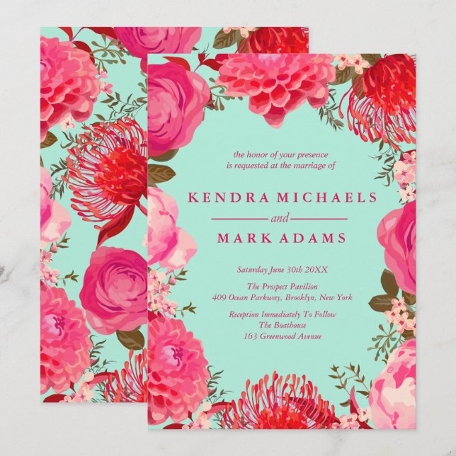 Invitations florales modernes, roses et moulures (Devant / Derrière)