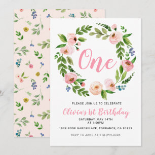 Invitations florales roses 1er anniversaire Peon
