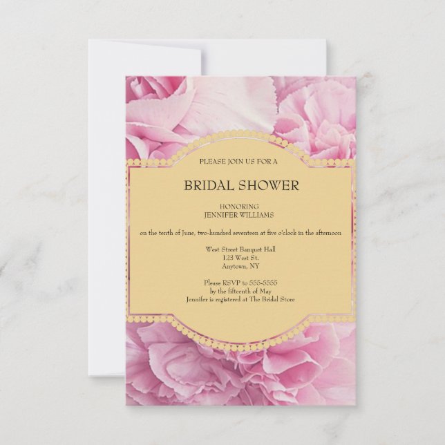 Invitations florales roses de Fête de la mariée (Devant)