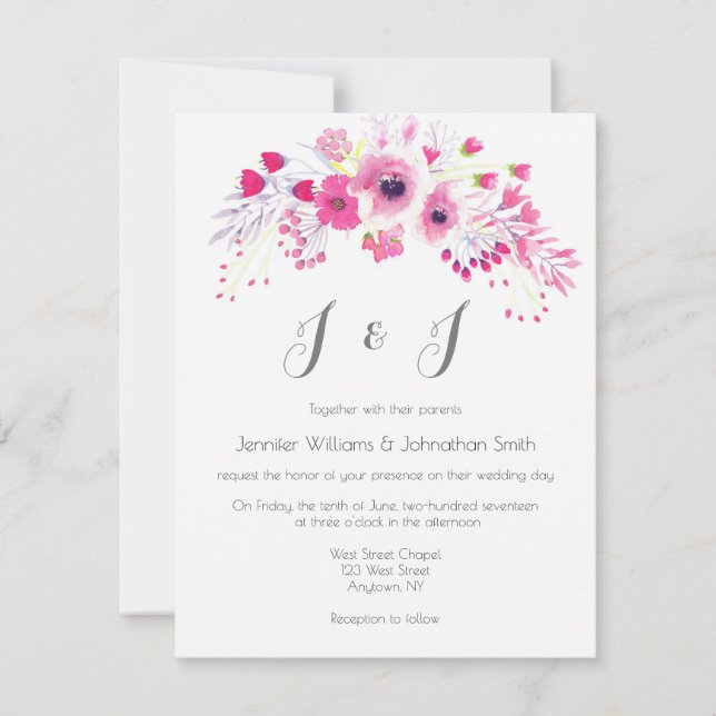 Invitations florales roses de mariage de guirlande (Devant)