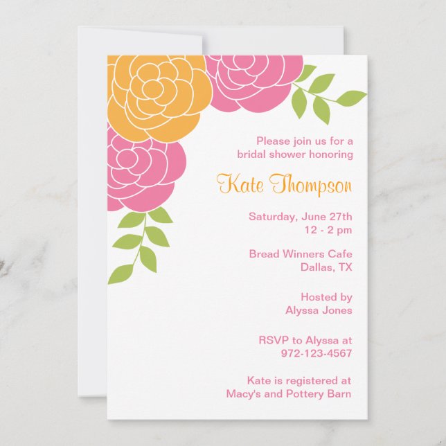 Invitations florales roses et orange (Devant)