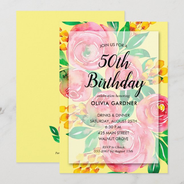 Invitations florales roses vives (Devant / Derrière)