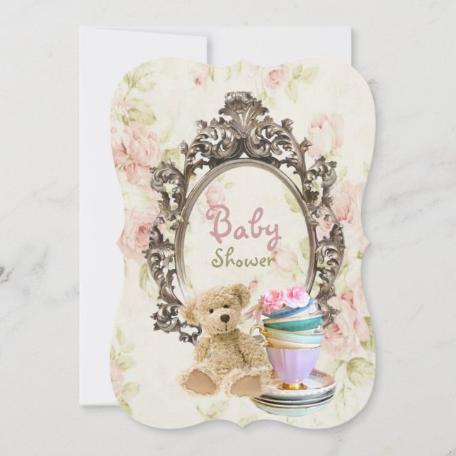 invitations florales rustiques de baby shower (Devant)