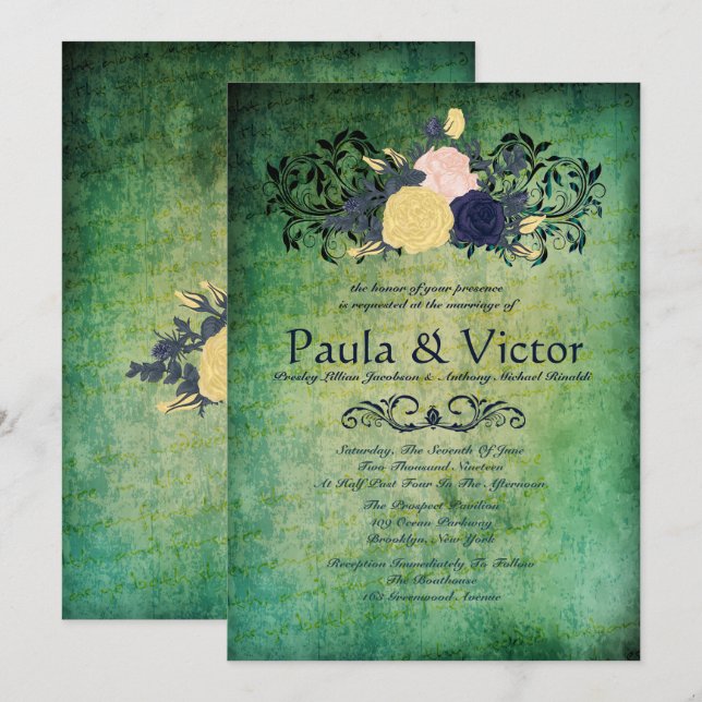 Invitations florales vertes rustiques de mariage (Devant / Derrière)