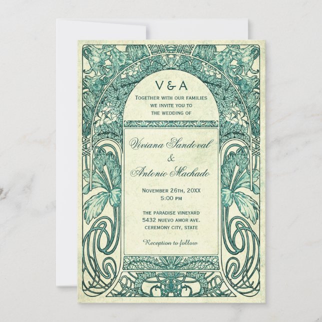 Invitations florales Vintages Turquoise (Devant)