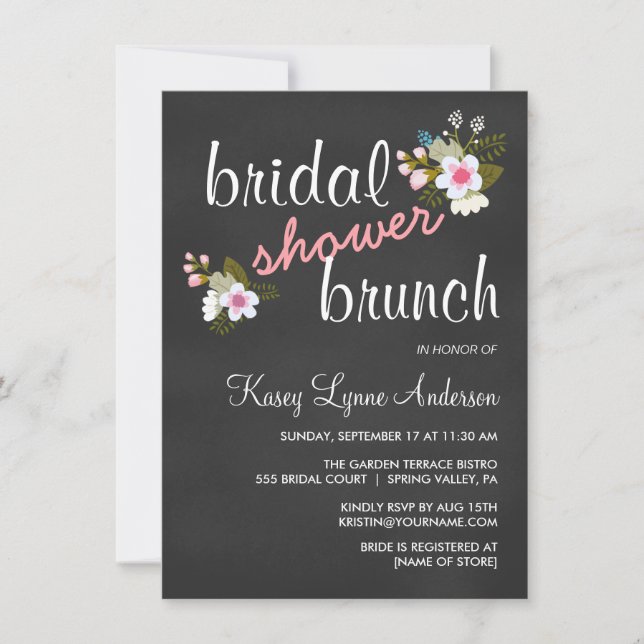 Invitations floraux de brunch de Fête de la mariée (Devant)