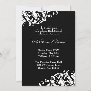 Invitations formelles de bal d'étudiants noir et
