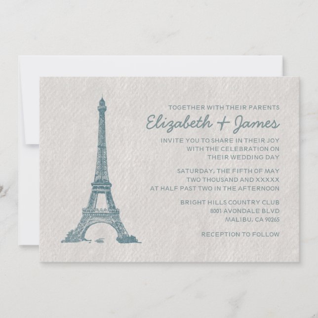Invitations formelles de mariage de Paris (Devant)