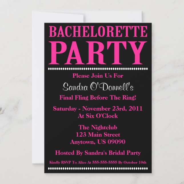 Invitations frais de partie de Bachelorette (roses (Devant)