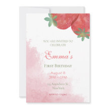 Invitations fraise 1er anniversaire avec photo.