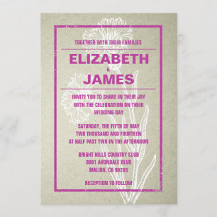 Invitations fuchsia vintages rustiques de mariage
