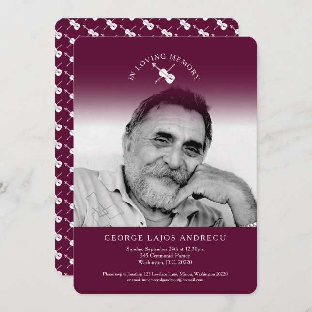 Invitations funéraires de l'orchestre de violon co (Devant / Derrière)