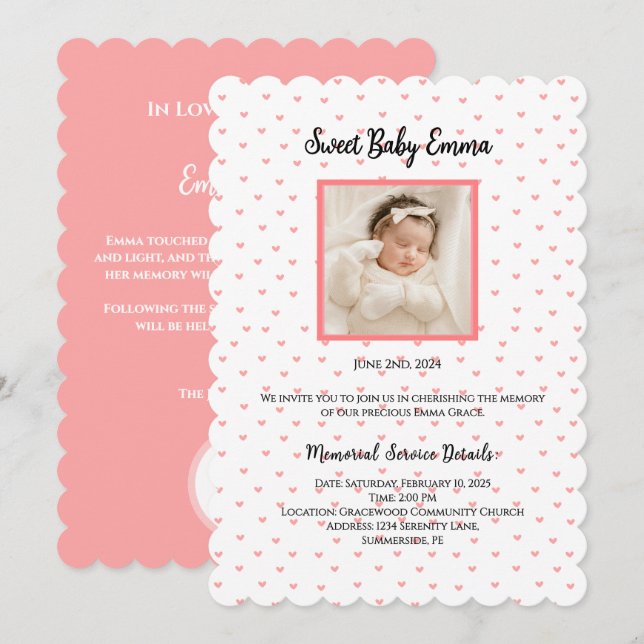 Invitations funéraires personnalisées pour bébés f (Devant / Derrière)