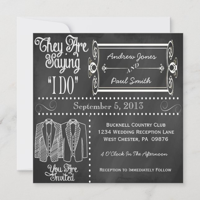 Invitations gaies de mariage de smoking de tableau (Devant)