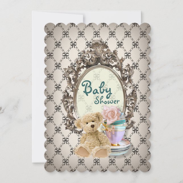 invitations girly de baby shower d'ours de (Devant)