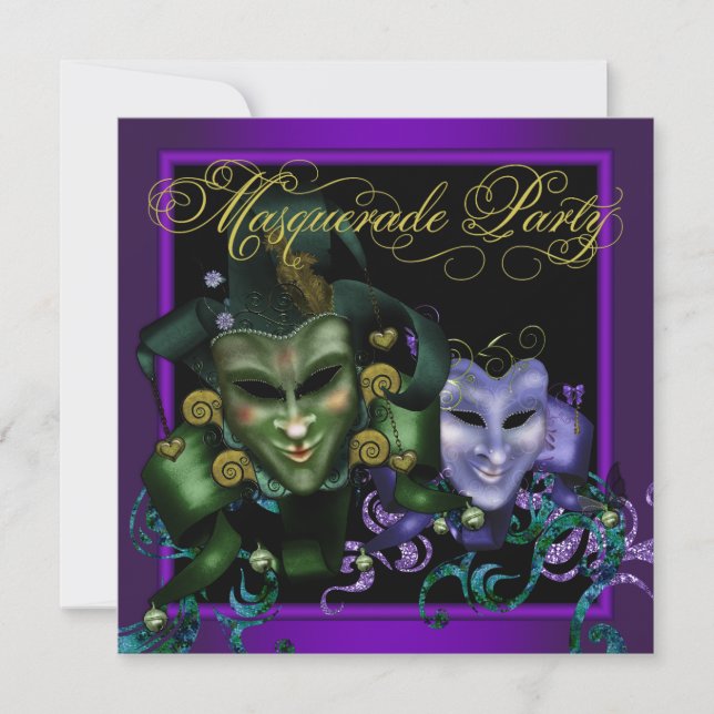Invitations Gold Purple Masquerade Party (Devant)