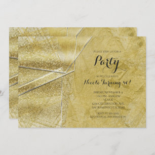Invitations Gold Shimmer Crystal Glass Glam Party