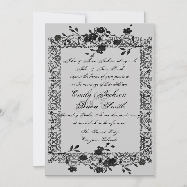 Invitations gothiques de mariage de rose de gris (Devant)