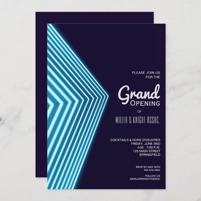 Invitations Grand Ouverture Blue Neon (Devant / Derrière)