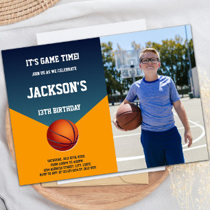 Invitations Green Orange Basketball avec photo
